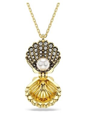 Swarovski Idyllia Seashell Locket Pendant – White Crystals, 18K Gold Finish